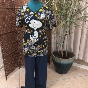 Snoopy scrub top and scrub bottoms